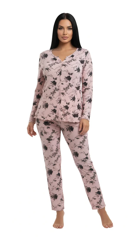 Women's Elegant Blossom Pajama Set - Pink