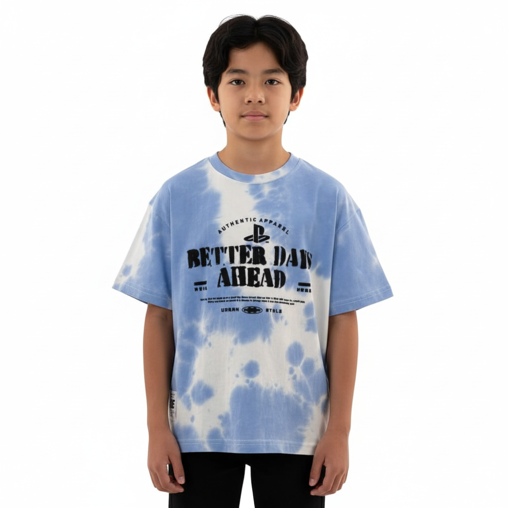 Boy's Better Days Ahead Quotes Round Neck Short Sleeve T-Shirt - Blue