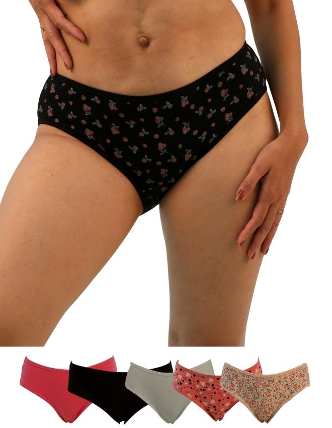 Women's Heart & Floral Design Mid Rise 6-Pack Panties, Multicolor - Black