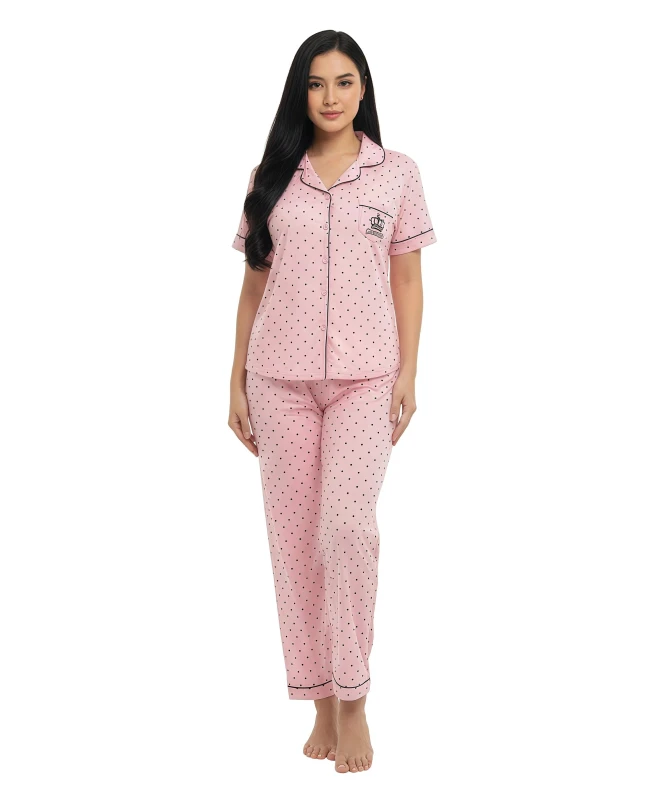 292359  Women's Polka Dot Button-Up Pajama Set - Pink