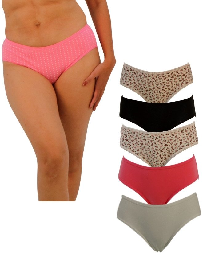 Women's Floral & Heart Design Mid Rise 6-Pack Panties, Multicolor - Pink