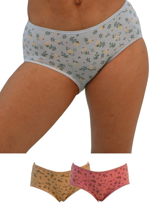 Women's Floral Design Mid Rise 3-Pack Panties, Multicolor - Gray