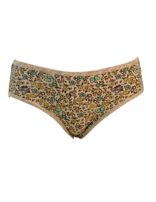 Women's Butterfly Design Mid Rise 6-Pack Panties, Multicolor - Beige